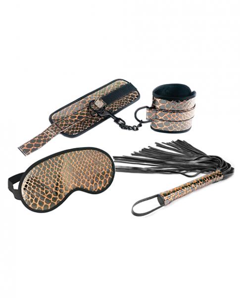 Spartacus Faux Leather Wrist Restraints Blindfold & Flogger Bondage Kit